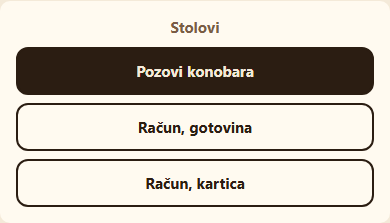 Obrazac za poziv konobaru kako ga vidi gost nakon skeniranja koda